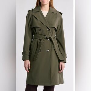 NWT BCBGeneration Water Resistant Hooded Trench Coat in military green size S